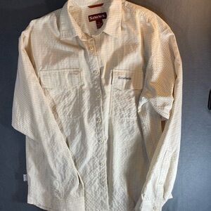 Simms COR3 No Fly Zone Long Sleeve Fishing Shirt M Beige Blue Plaid